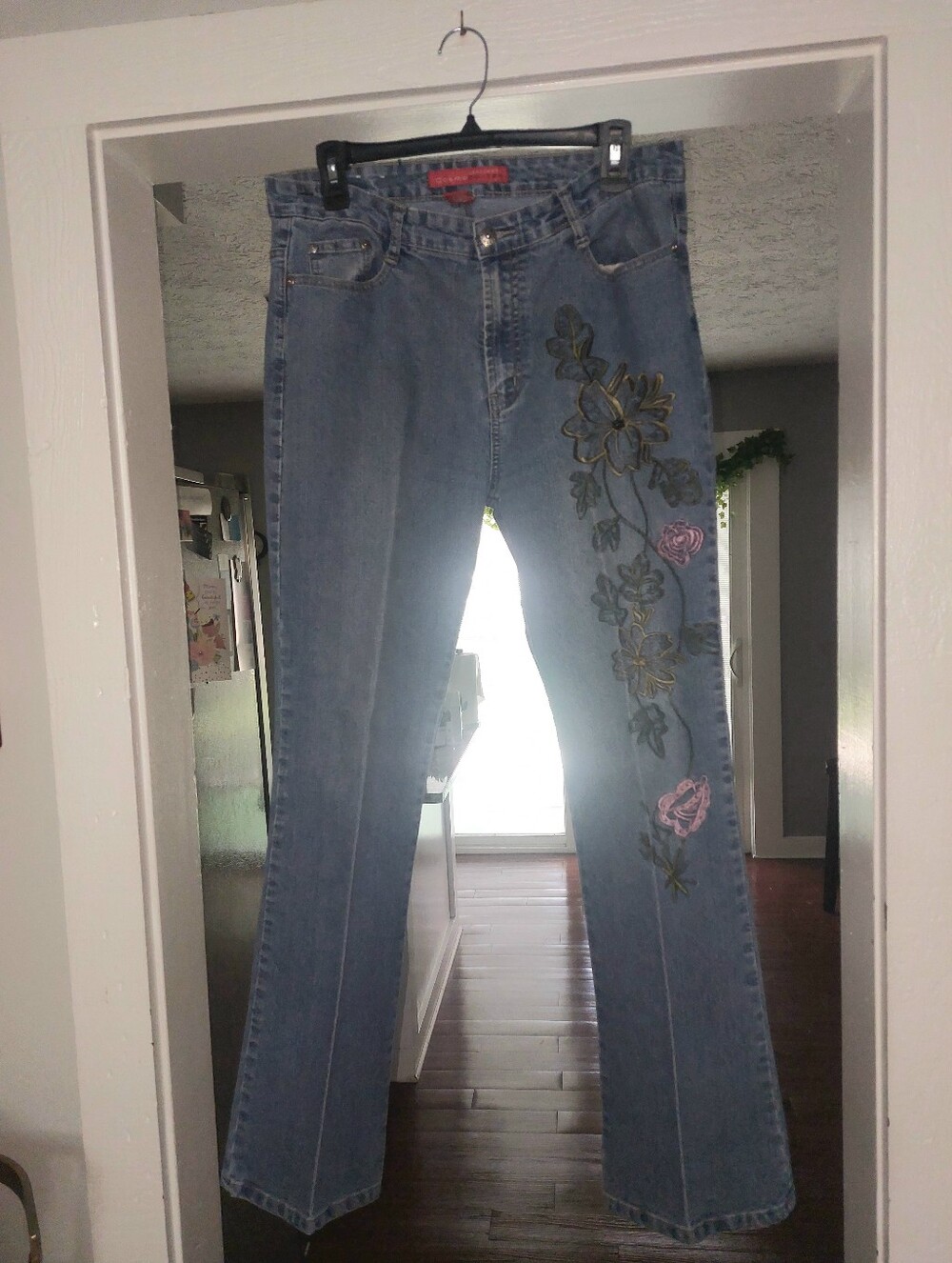 Women's Light Blue Boho Chic Embroidered Floral Jeans
